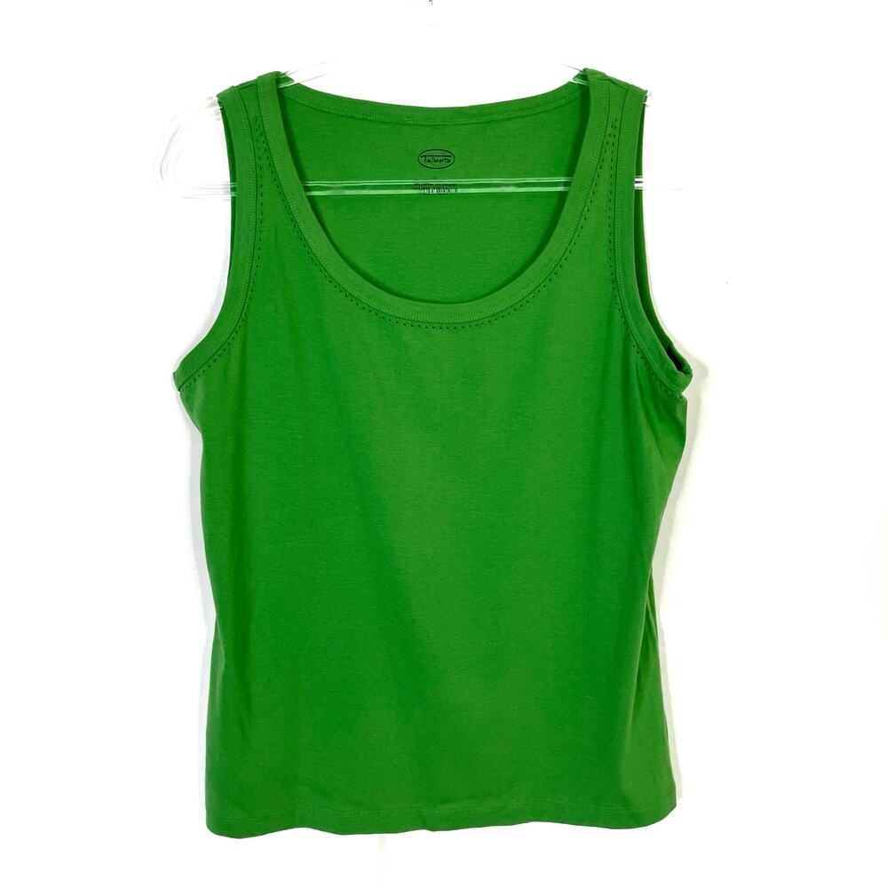 Talbots Vintage Green Tank Top Scoop Neck Cotton Spandex Womens Large